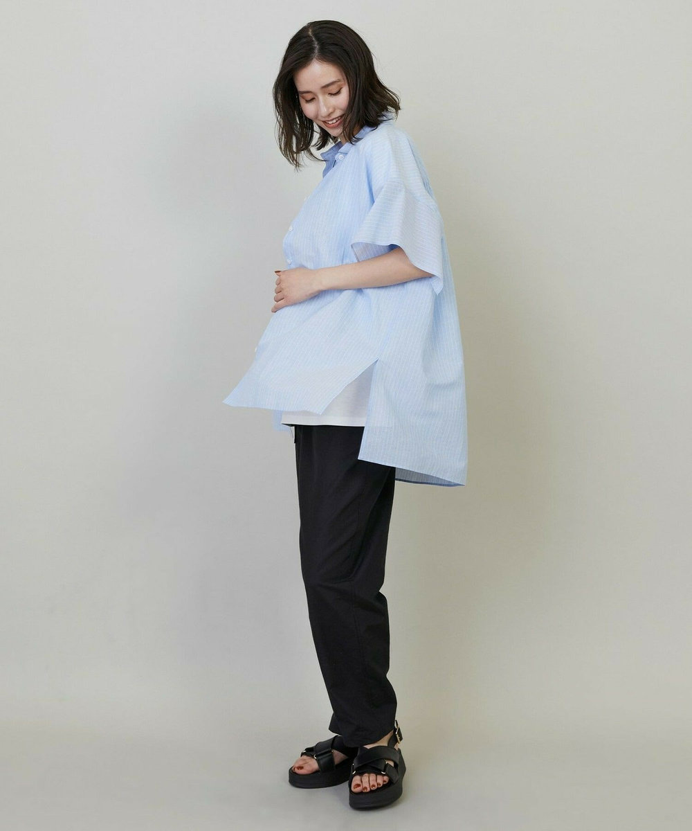 L'EQUIPE 綿和紙ボイルストライプシャツ サックスブルー
