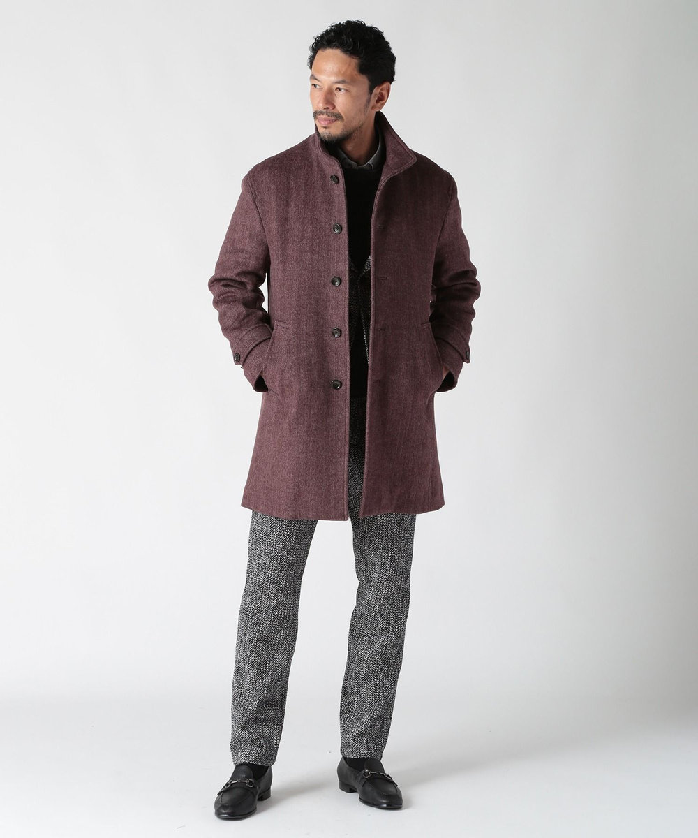 MEN'S BIGI スーパー140ウールビーバーヘリンボーンコート ボルドー