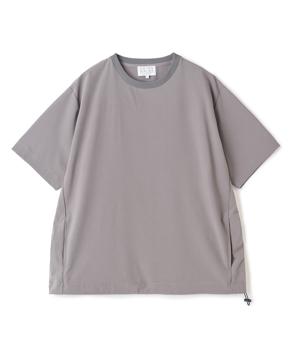 UNION STATION ドットメッシュドローコードTシャツ〈ストレッチ・マシンウォッシャブル・軽量・接触冷感・通気性〉 グレー