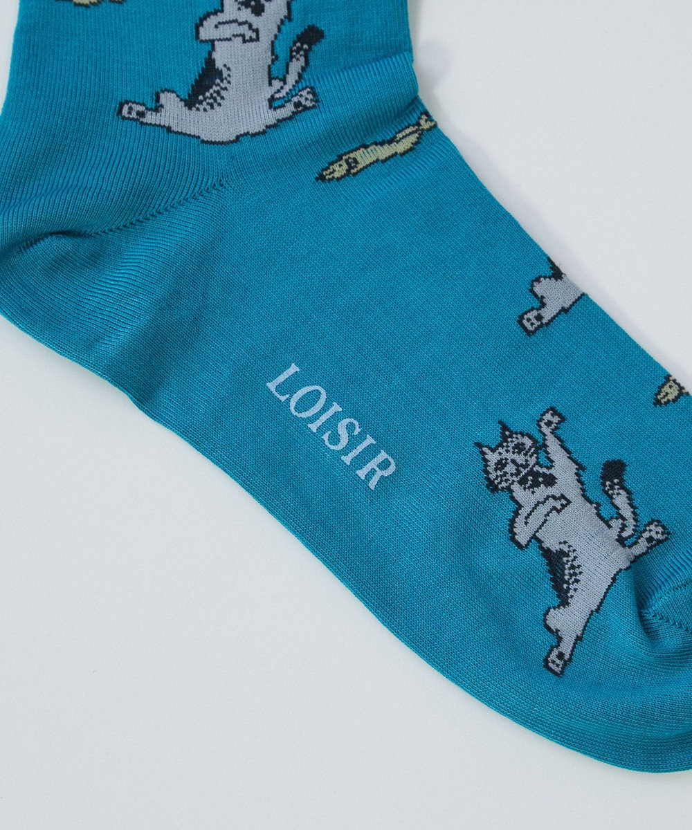 LOISIR 【アーティストコラボ】LOISIR×TORANEKOBONBONネコシシャモソックス ブルーグリーン