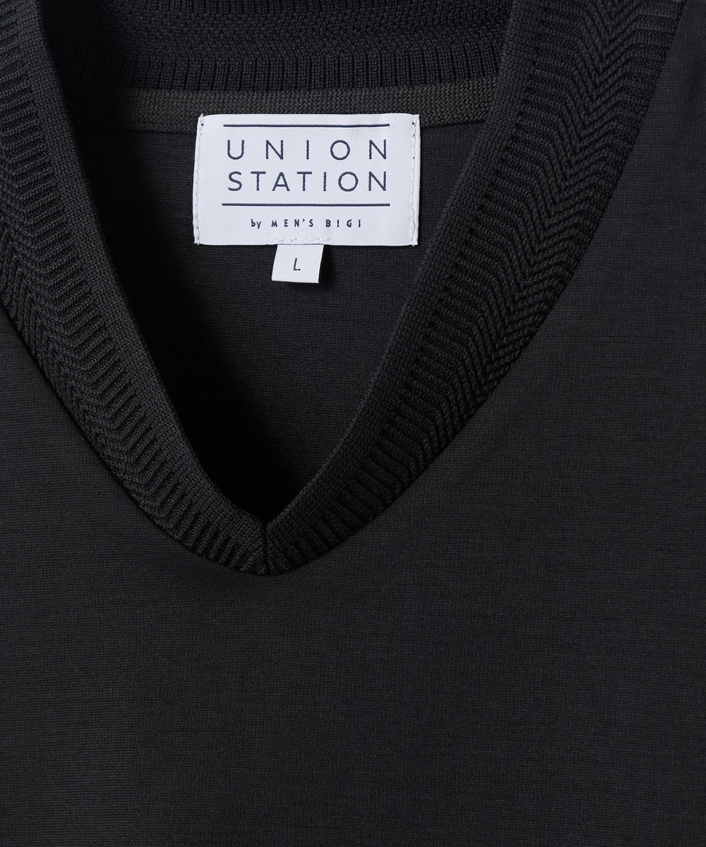 UNION STATION VネックテイラーTシャツ〈ストレッチ・マシンウォッシャブル・防臭・接触冷感〉	 ブラック