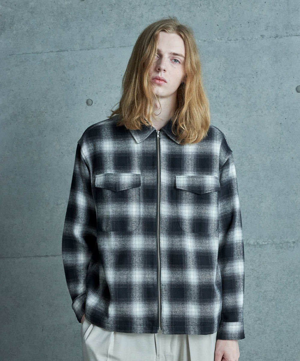 MEN'S BIGI オンブレーチェックシャツブルゾン ブラック系その他