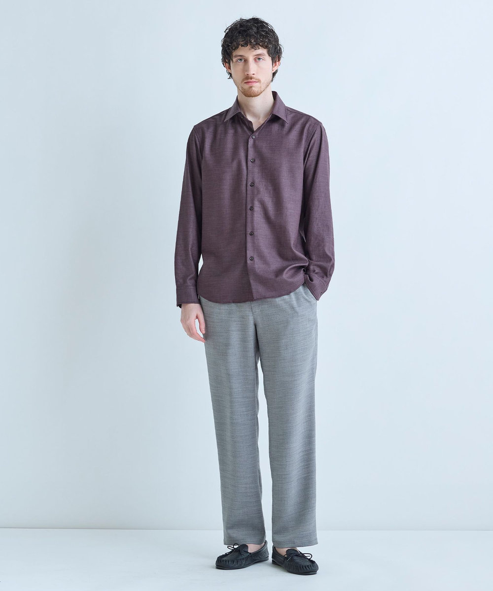 MEN'S BIGI トリアセリネン調ストレッチ カジュアルシャツ＜接触冷感/UVカット/ストレッチ/防シワ/EASY CARE＞ ボルドー