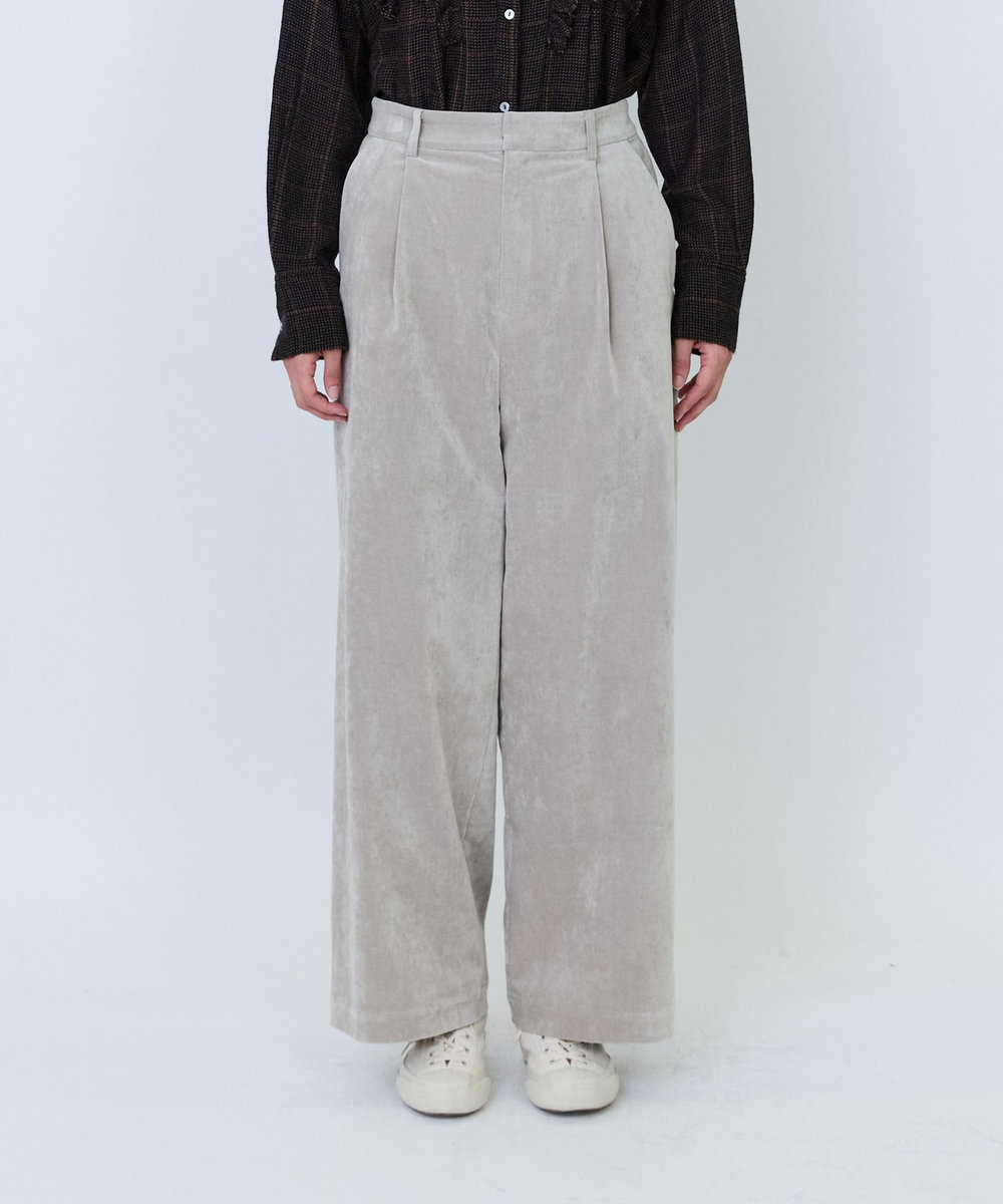 LOISIR シャンブレーベルベットセミワイドパンツ ベージュ