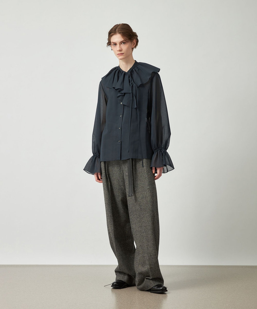 DÉPAREILLÉ ORGANDY RUFFLE BLOUSE / オーガンジーラッフルブラウス ネイビー