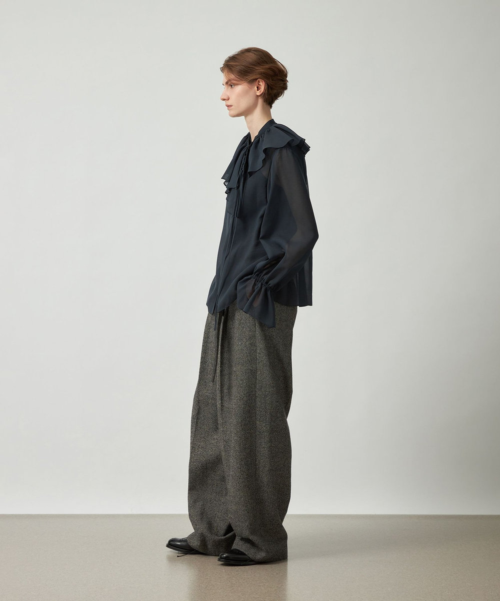 DÉPAREILLÉ ORGANDY RUFFLE BLOUSE / オーガンジーラッフルブラウス ネイビー