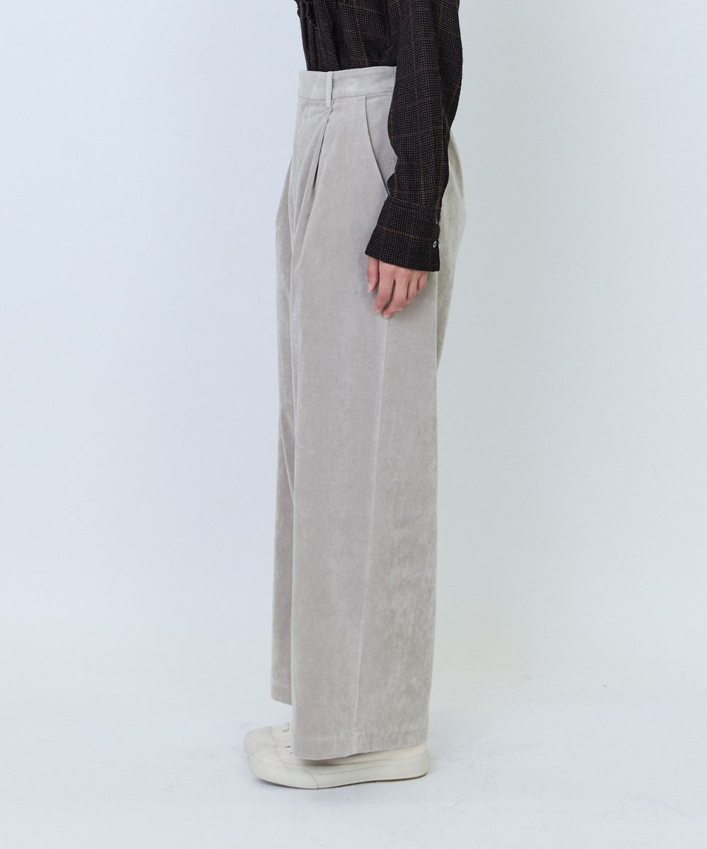 LOISIR シャンブレーベルベットセミワイドパンツ ベージュ