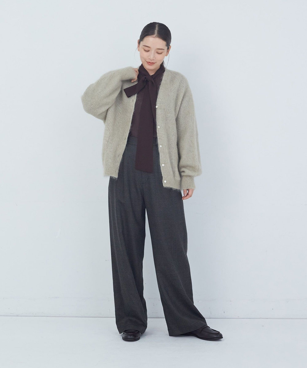 ADIEU TRISTESSE モヘヤラム起毛片畦カーディガン ベージュ