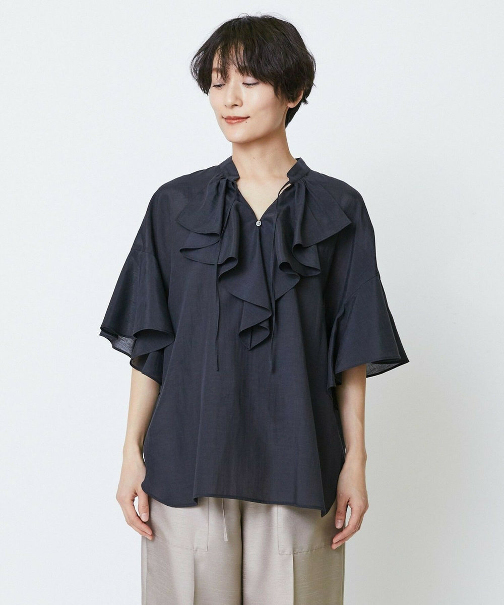 feerique feerique シルキーローンフリルブラウス ブラック