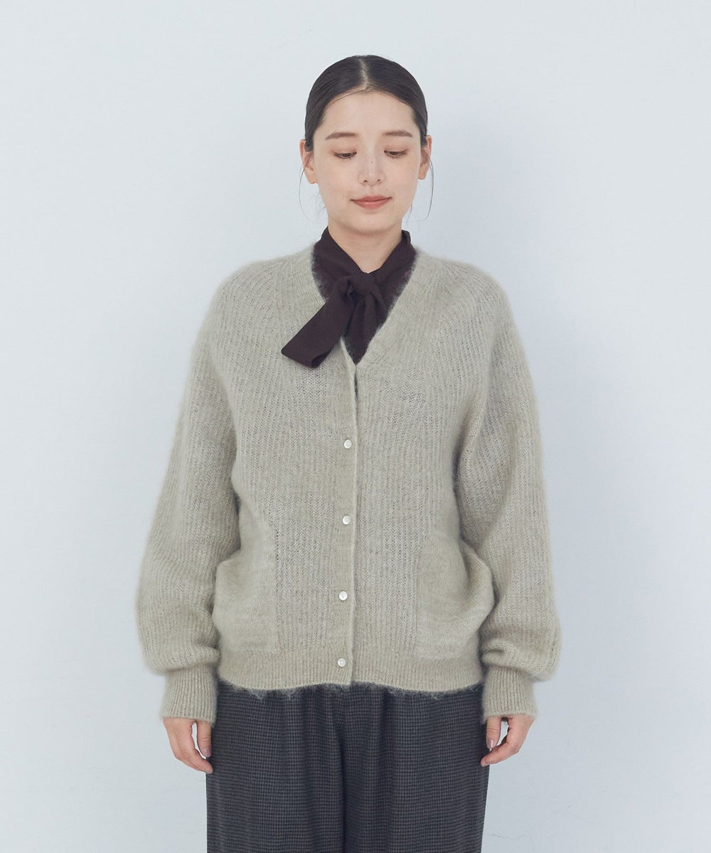 ADIEU TRISTESSE モヘヤラム起毛片畦カーディガン ベージュ