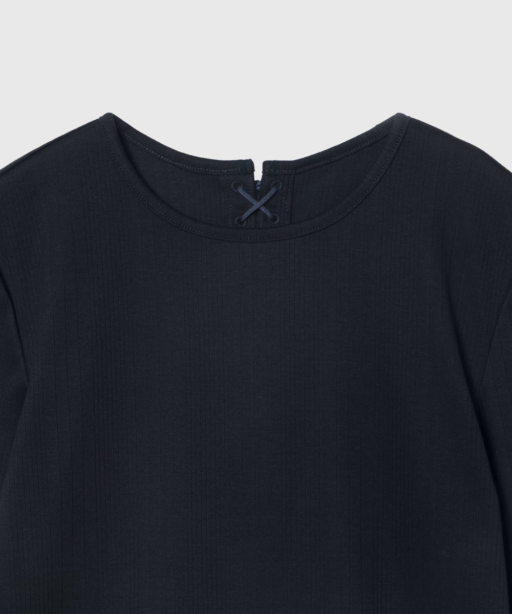 DÉPAREILLÉ RIB BACK LACE UP CREW NECK TOPS / リブバックレースアップクルーネックトップス ネイビー