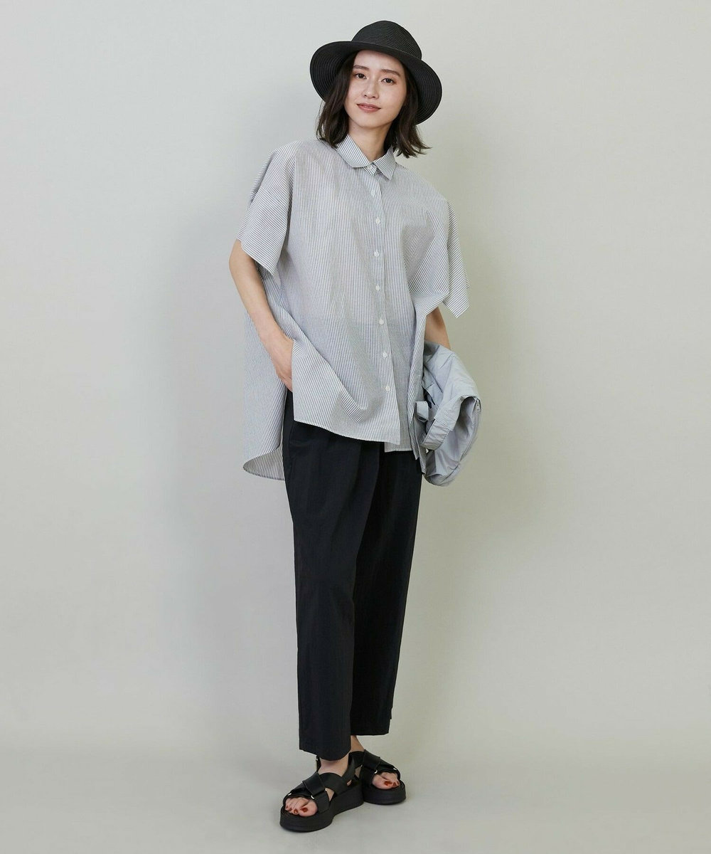 L'EQUIPE 綿和紙ボイルストライプシャツ グレー
