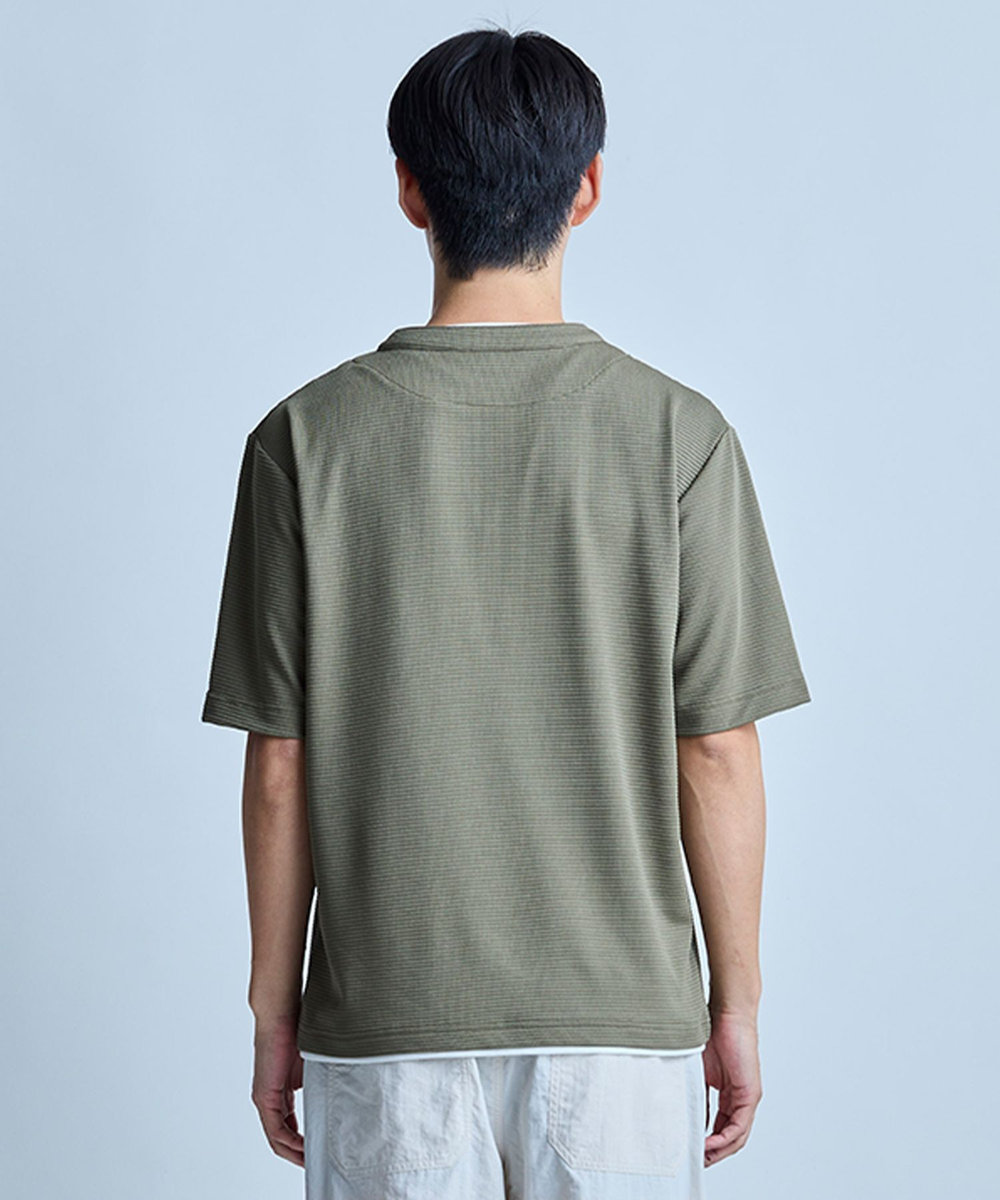 UNION STATION 	ミニワッフルキーネックレイヤードTシャツ カーキ