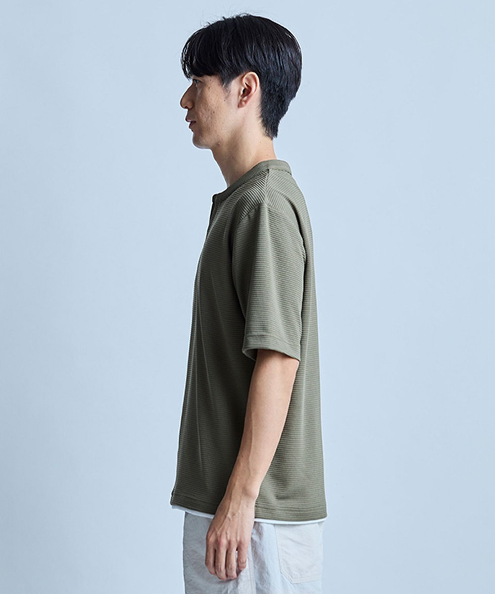 UNION STATION 	ミニワッフルキーネックレイヤードTシャツ カーキ
