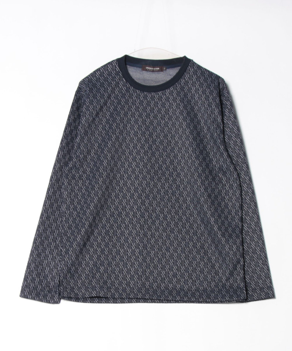 UNION STATION <UNION STATION by MEN'S BIGI>ジオメトリックジャガードロンT ネイビー