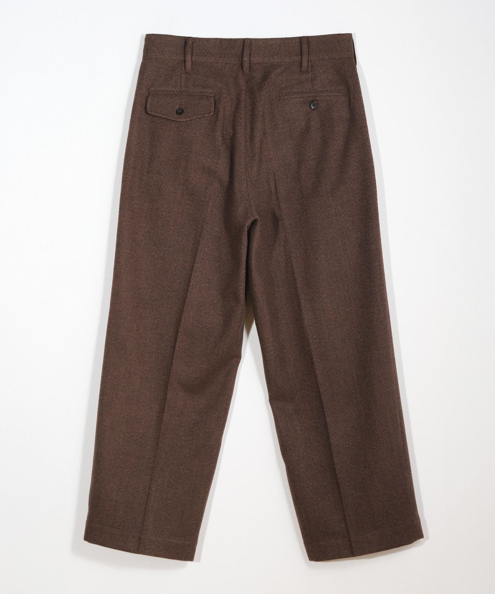 MEN'S BIGI ヘリンボーン柄ワイドタックパンツ ブラウン