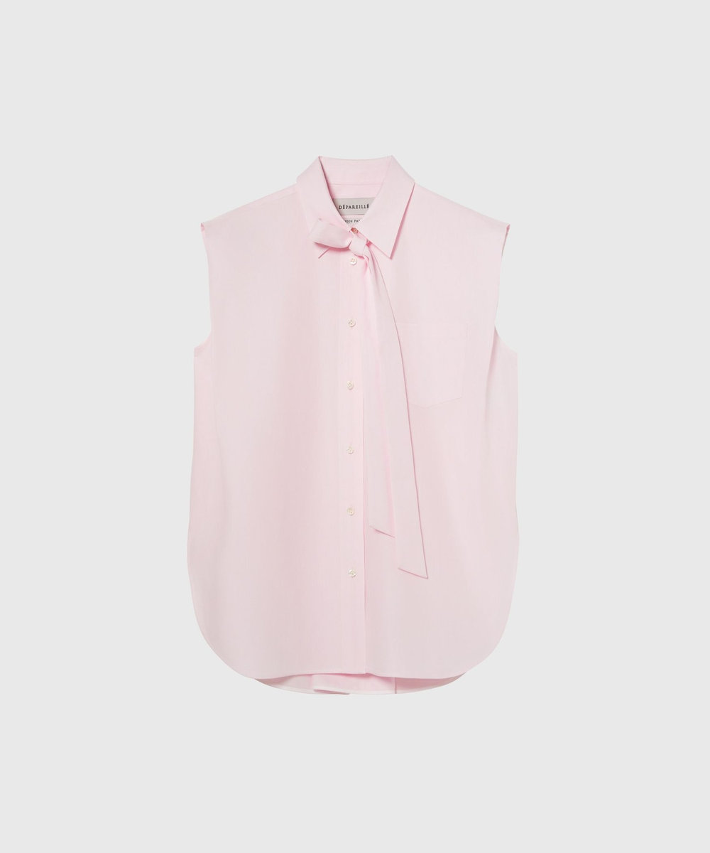 DÉPAREILLÉ COTTON TWILL SLEEVELESS BOW BLOUSE / コットンツイルスリーブレスボウブラウス ピンク