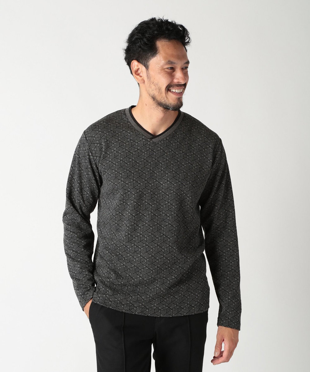 MEN'S BIGI フクレジャカードロングＴシャツ チャコールグレー