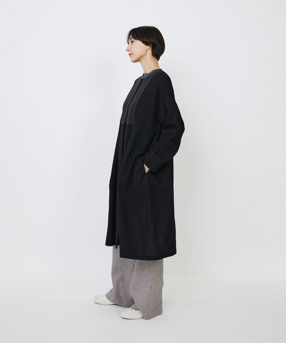 LOISIR ウールリファインガーゼガウンコート ブラック