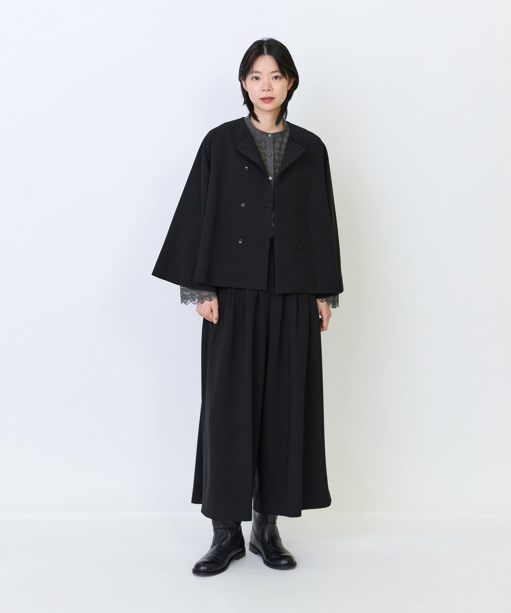 LOISIR エコダブルクロスノーカラージャケット ブラック