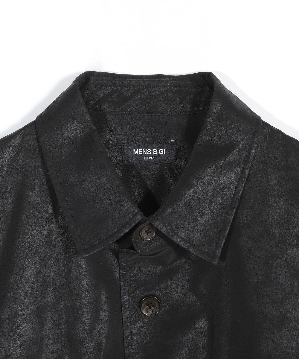 MEN'S BIGI フェイクレザーCPOシャツ ブラック