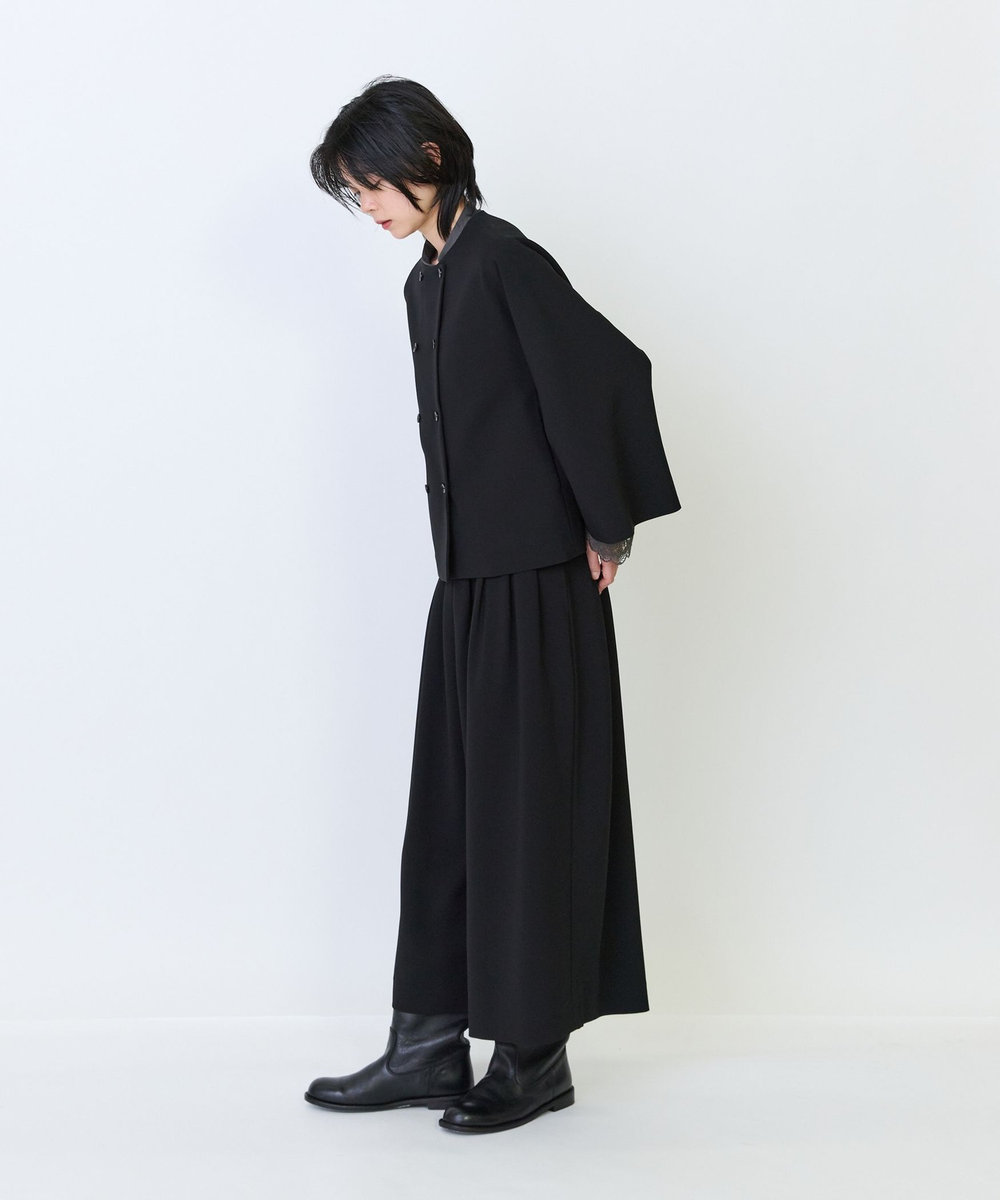 LOISIR エコダブルクロスノーカラージャケット ブラック