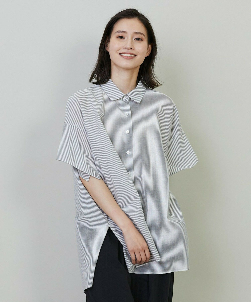 L'EQUIPE 綿和紙ボイルストライプシャツ グレー