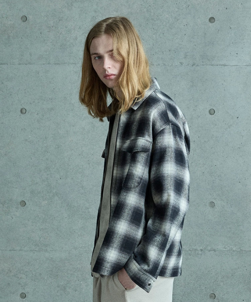 MEN'S BIGI オンブレーチェックシャツブルゾン ブラック系その他