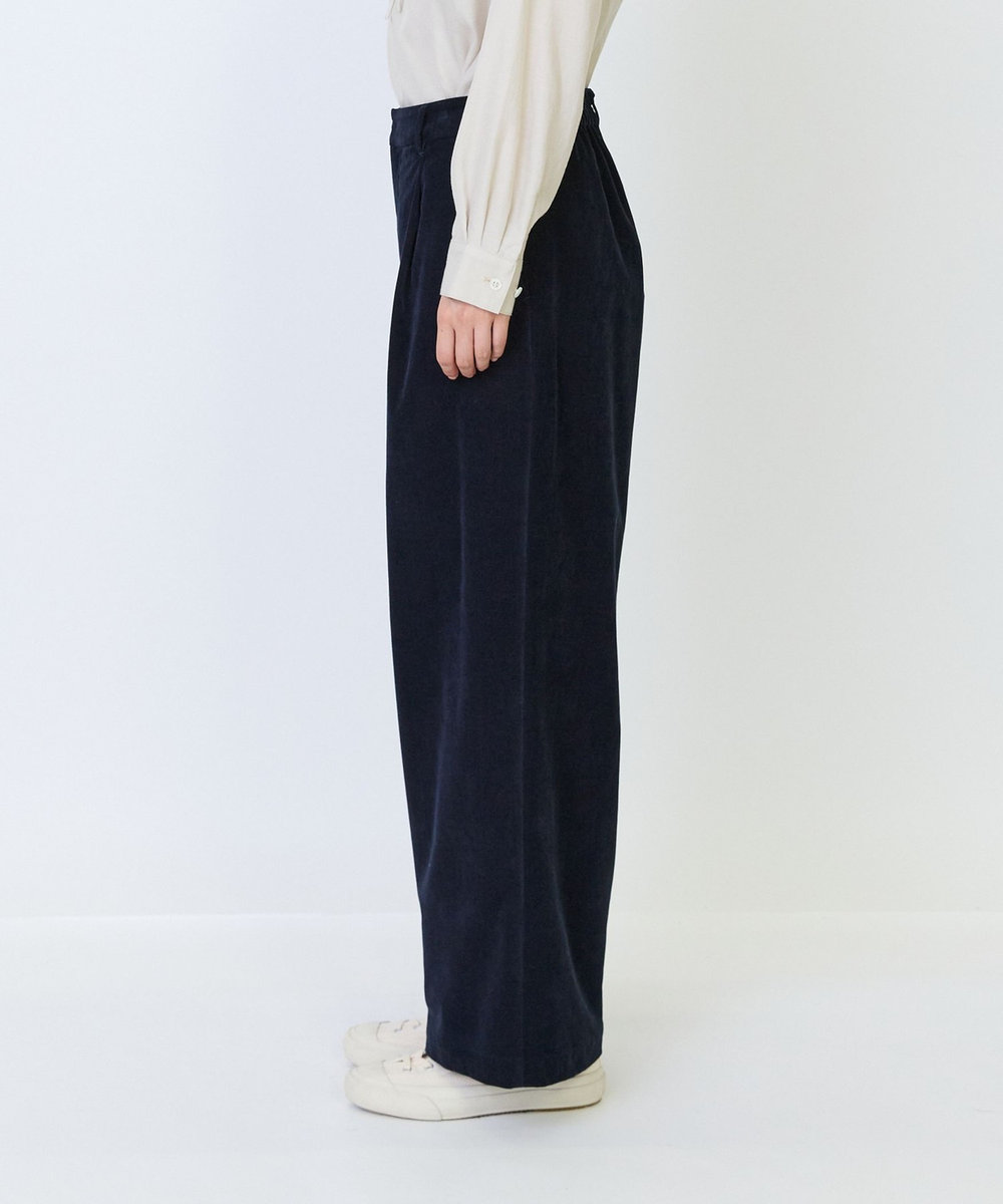 LOISIR シャンブレーベルベットセミワイドパンツ ネイビー