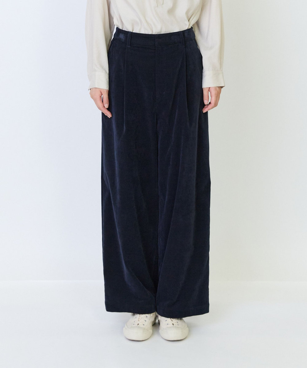 LOISIR シャンブレーベルベットセミワイドパンツ ネイビー