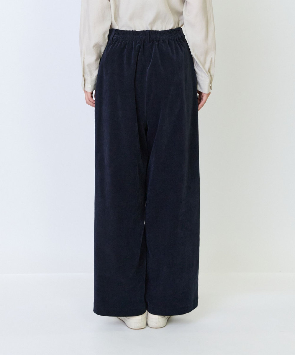 LOISIR シャンブレーベルベットセミワイドパンツ ネイビー