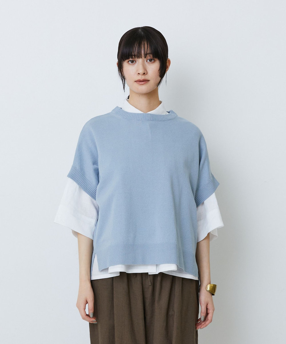 LOISIR 和紙コットン天竺プルオーバー サックスブルー