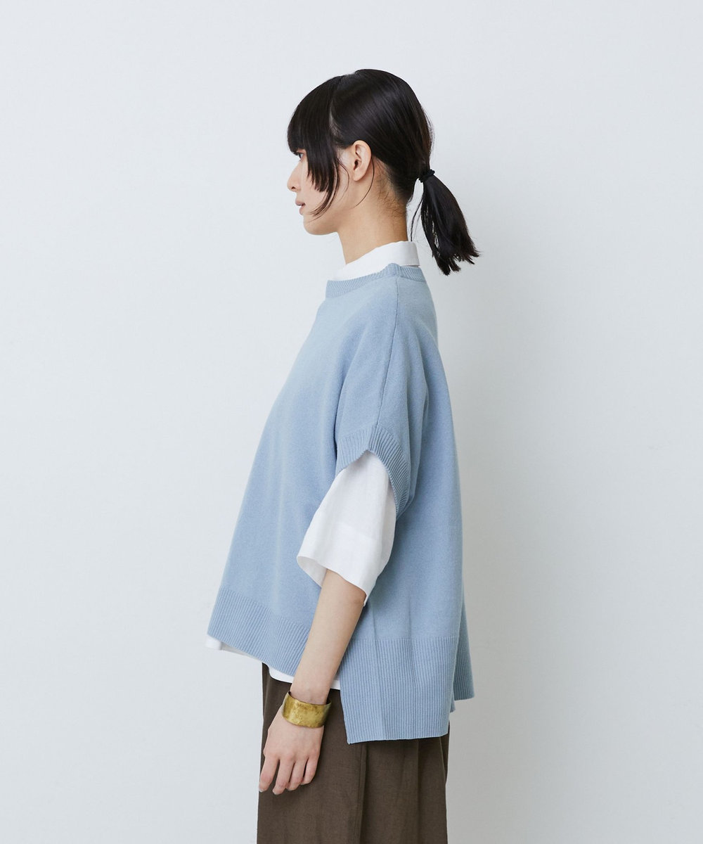 LOISIR 和紙コットン天竺プルオーバー サックスブルー