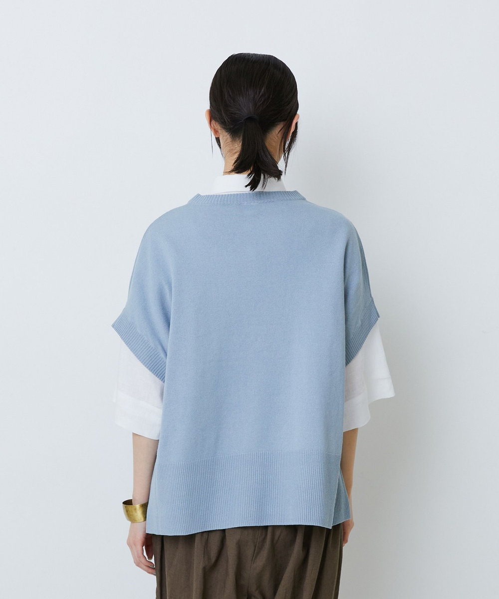 LOISIR 和紙コットン天竺プルオーバー サックスブルー