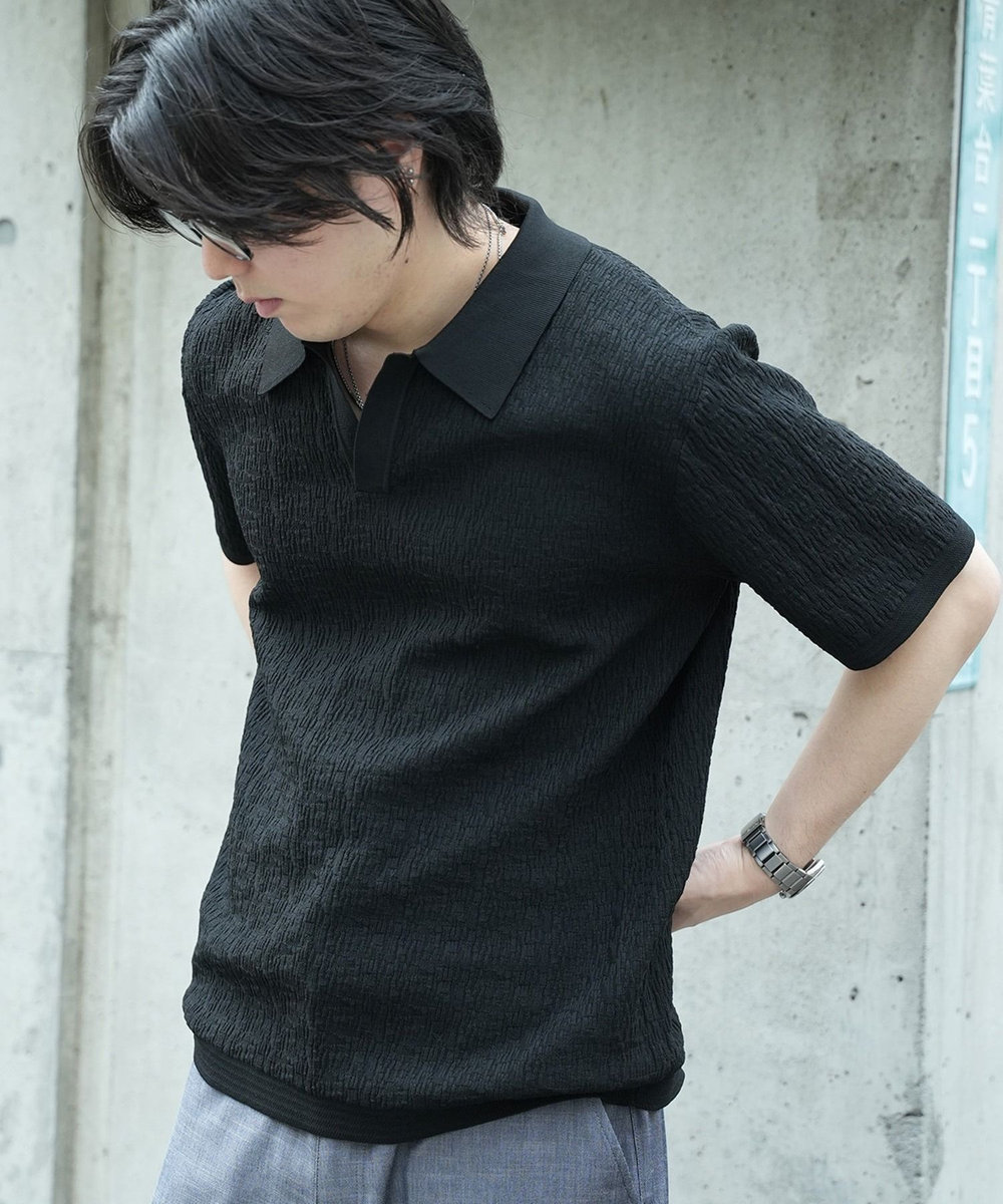 UNION STATION *WEB限定 ルーズフィットジャガードスキッパーポロ ブラック