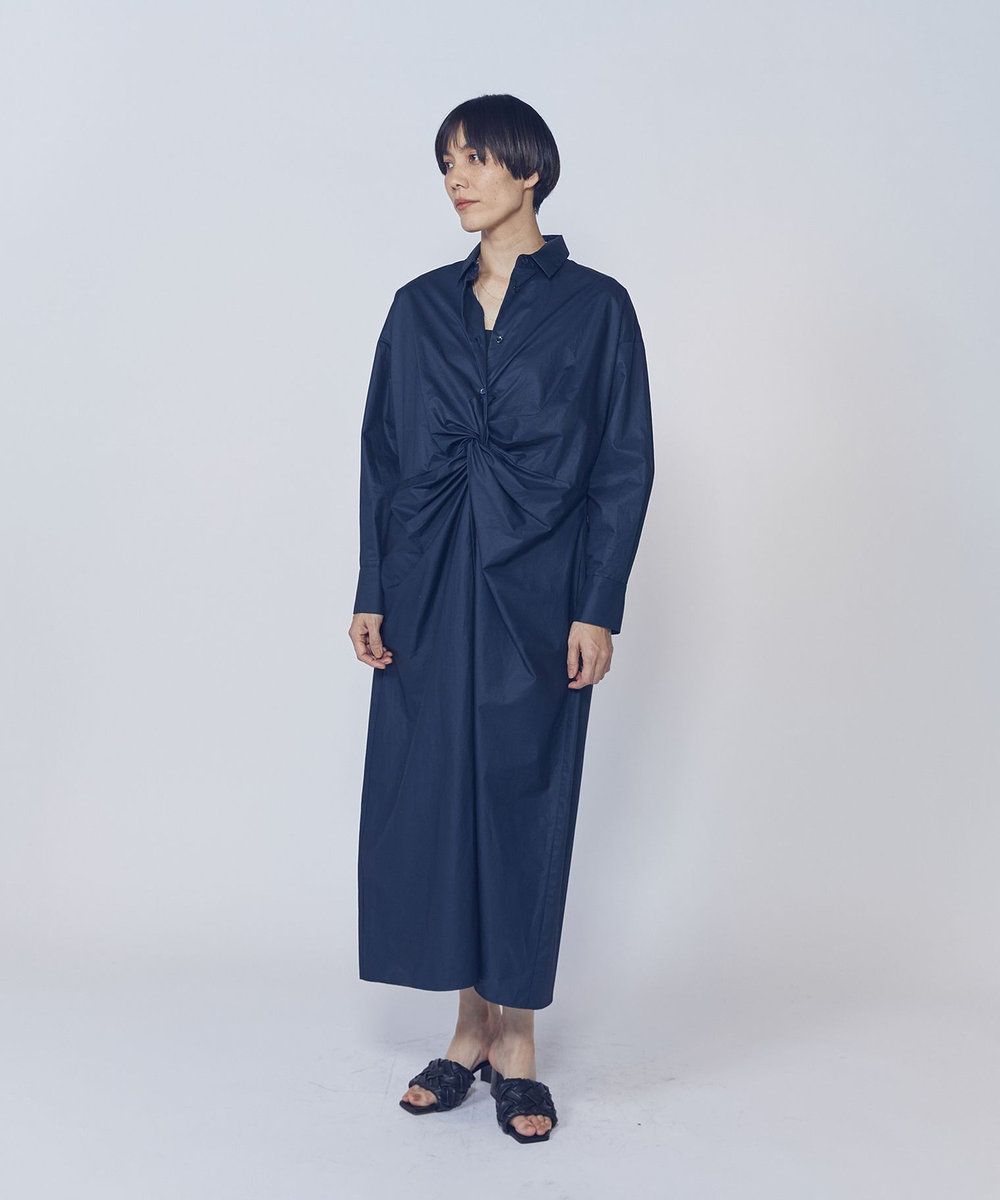 1er Arrondissement ハイカウントチンツツイストシャツワンピース ネイビー