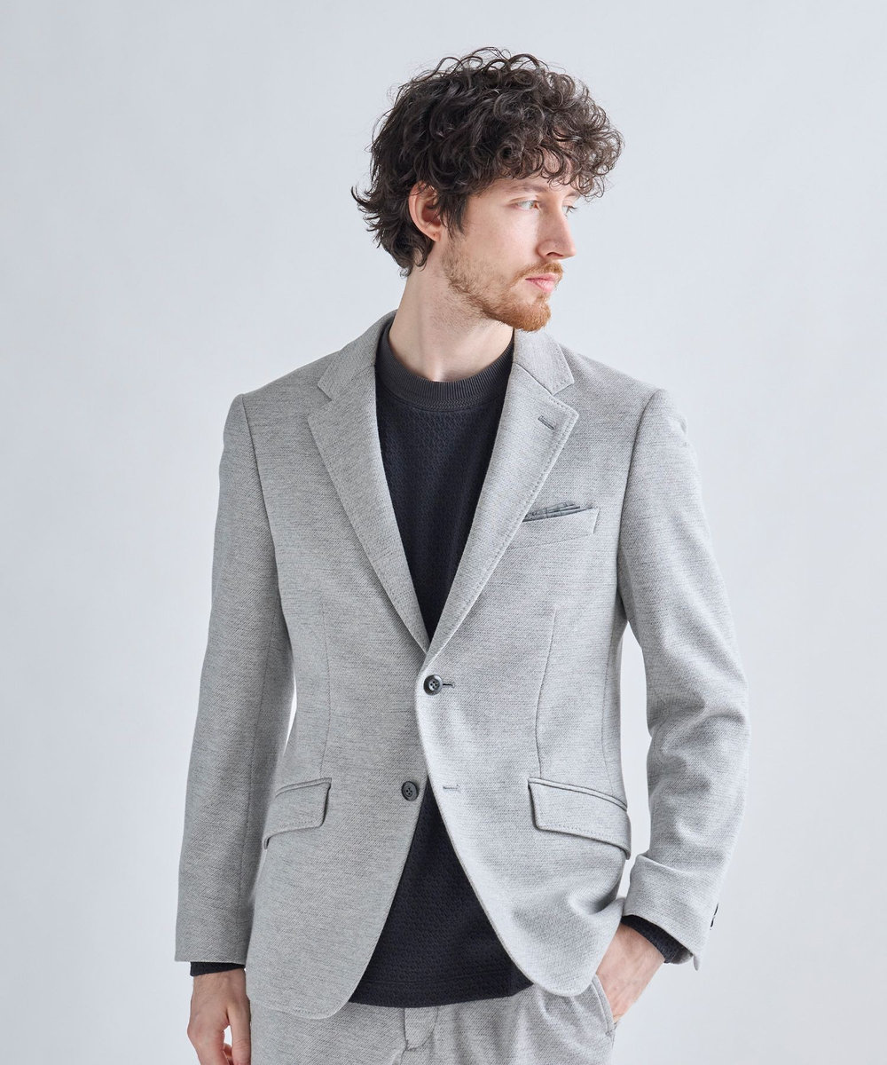 MEN'S BIGI ウール混ツイルジャージジャケット ライトグレー