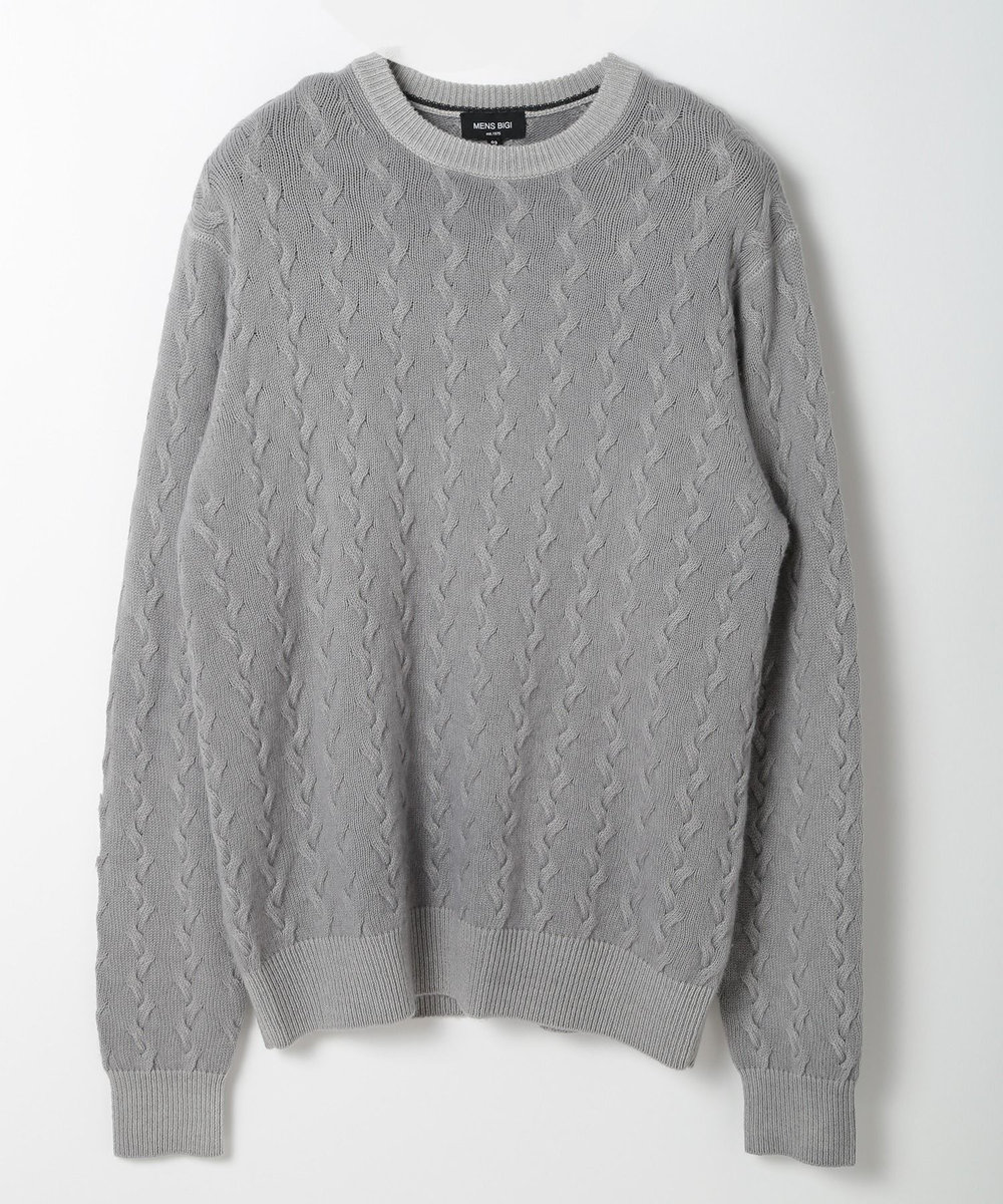 MEN'S BIGI 5G スノー加工ケーブルクルーニット グレー