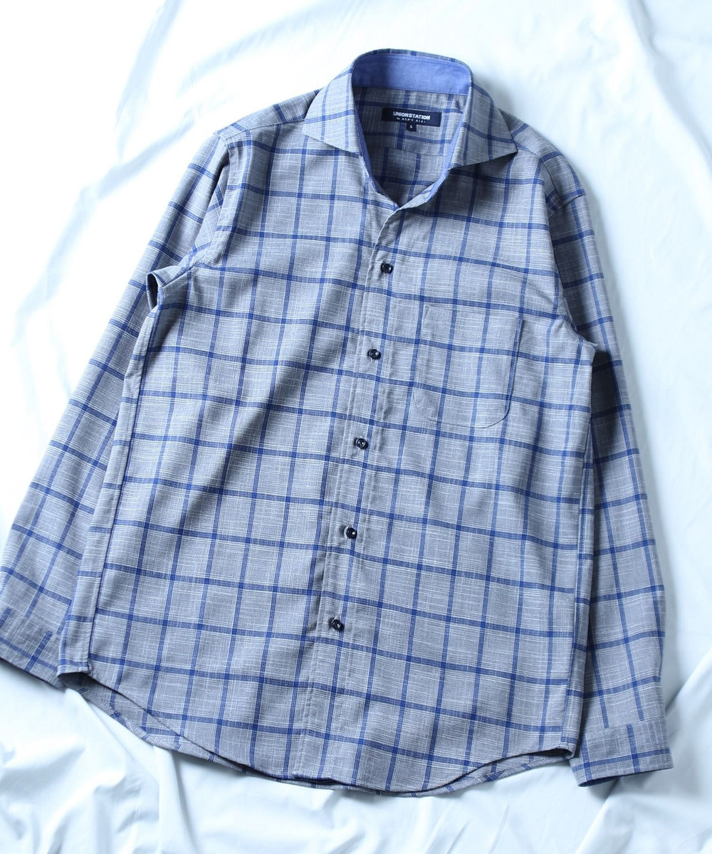 UNION STATION T/Rチェックカッタウェイカラーシャツ グレー系その他