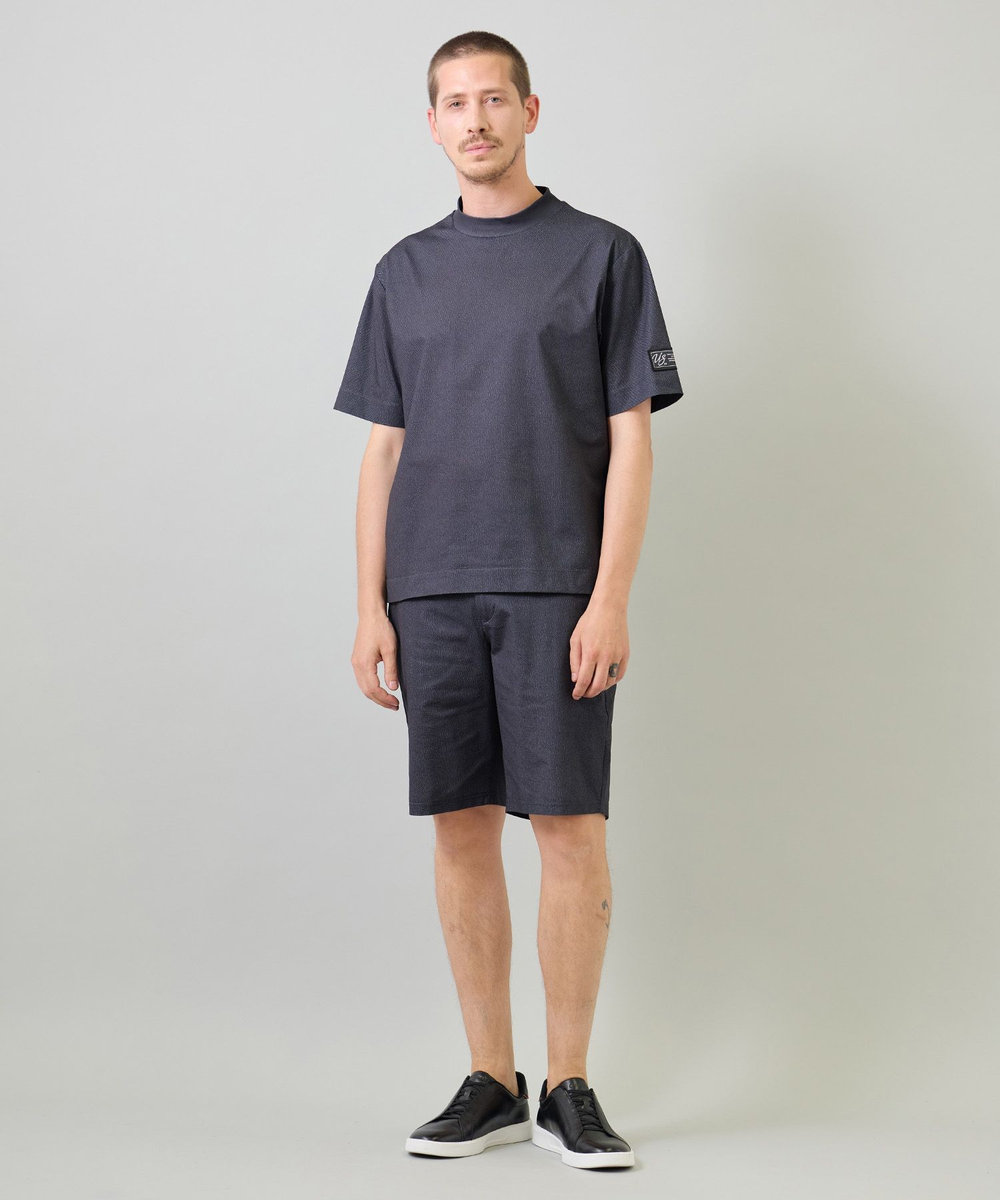 UNION STATION ドットメッシュプリントモックネックTシャツ＜ストレッチ・軽量・ハンドウォッシャブル・通気性＞ ブラック