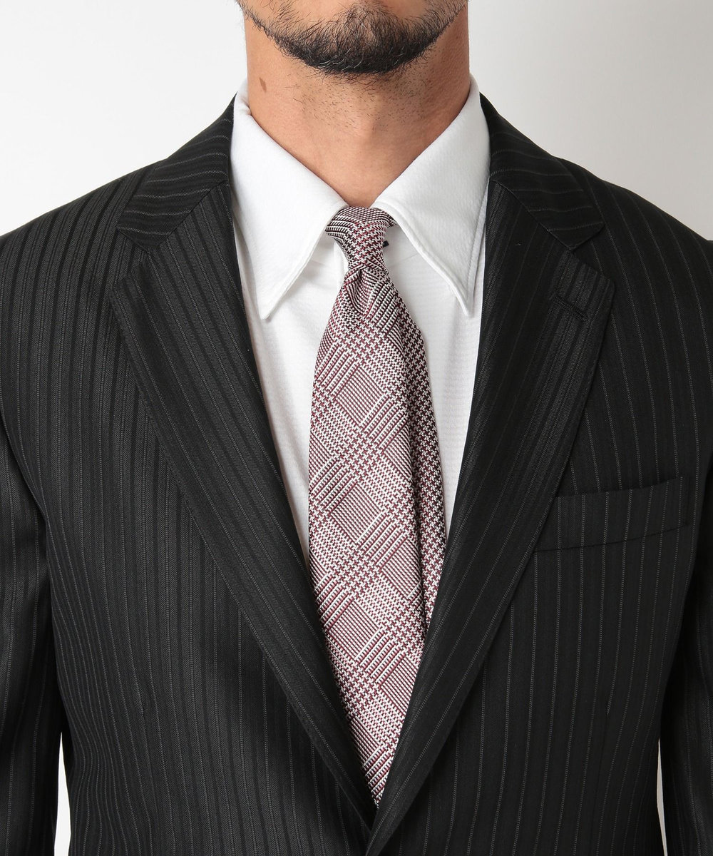 MEN'S BIGI 小剣クレリック配色チェック/千鳥柄タイ レッド