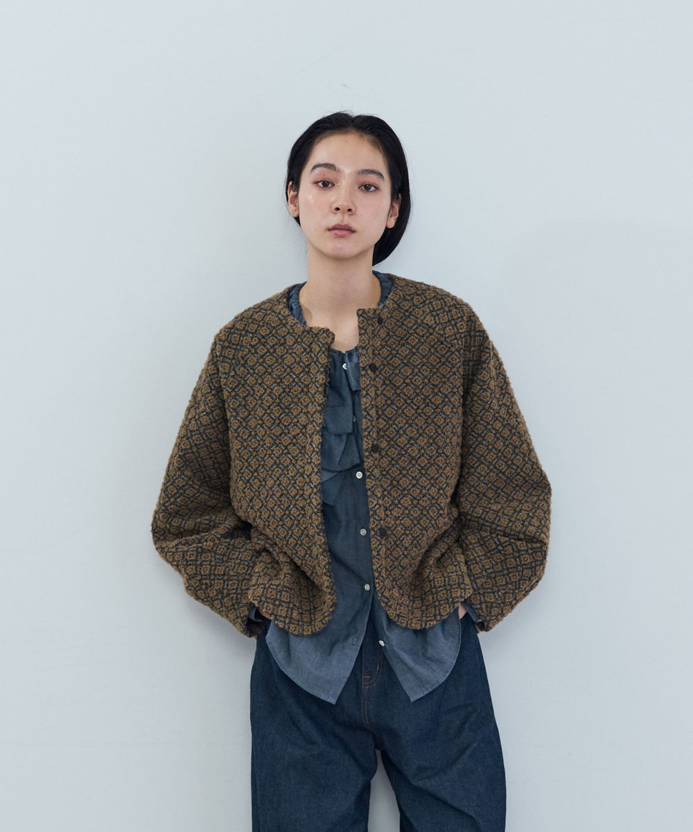 ADIEU TRISTESSE ウールジャカードノーカラージャケット ブラウン系その他