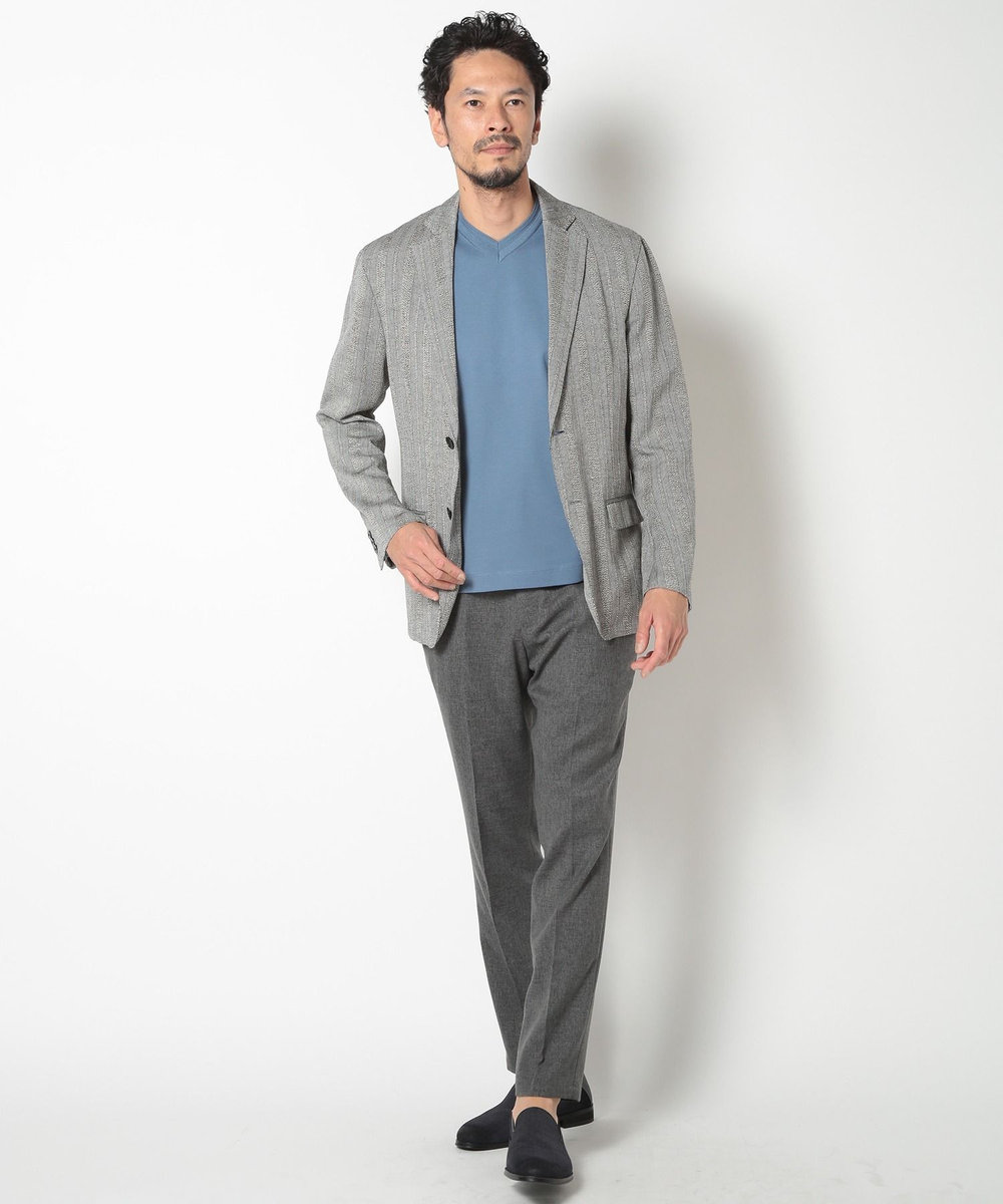 MEN'S BIGI 60/2マーセライズジャージVネックTEE ブルー