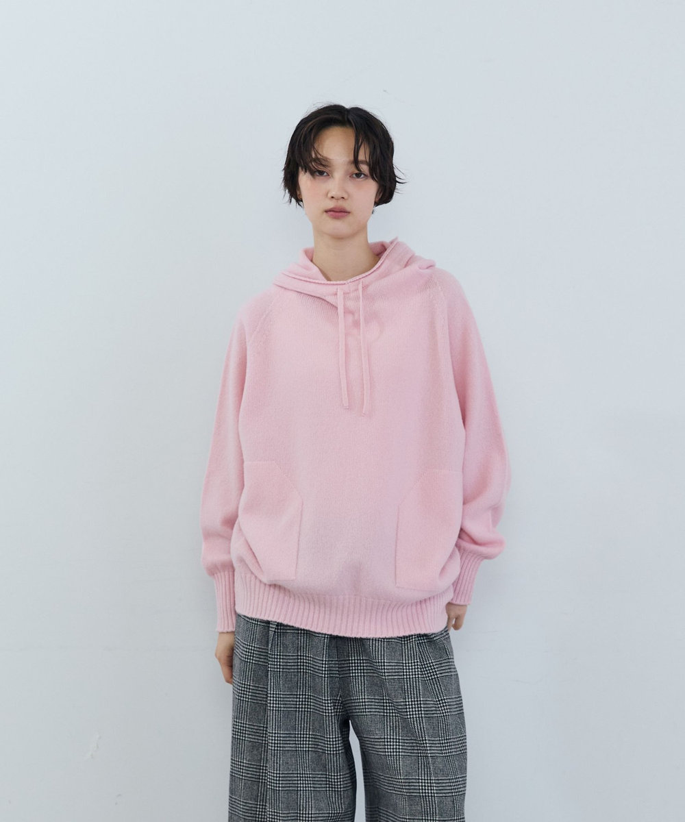 ADIEU TRISTESSE ウールカシミヤドルマンスリーブニットフーディ ピンク