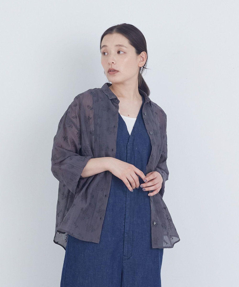 ADIEU TRISTESSE シアーエンブロイダリーシャツ チャコールグレー