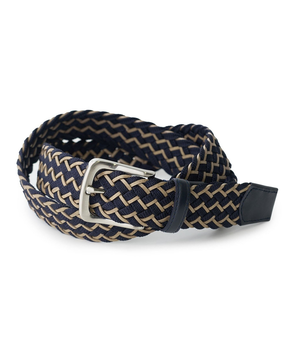 MEN'S BIGI レザーミックス イタリアンメッシュベルト ネイビー