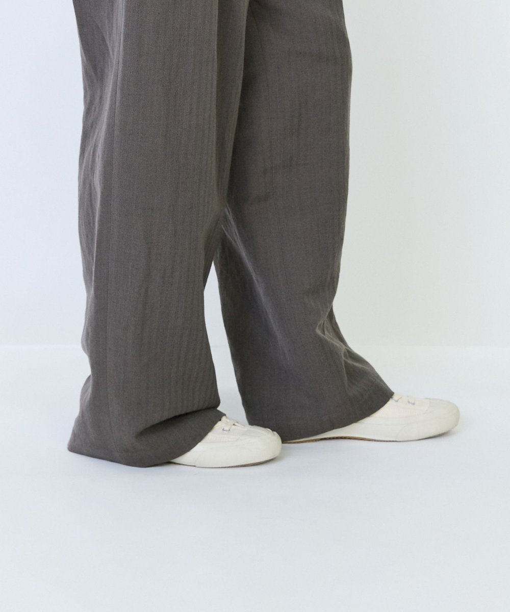 LOISIR ウールリネンヘリンボーンセミワイドパンツ キャメル