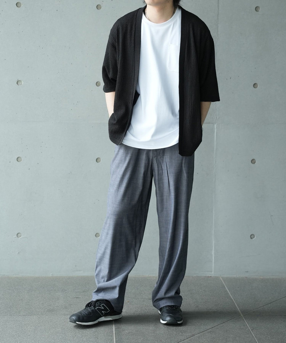 UNION STATION *WEB限定 シアー ジャガード 5分袖 ボタンレスカーディガン ブラック
