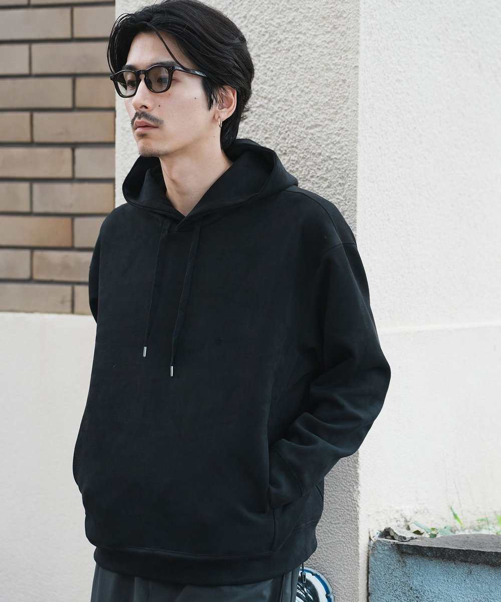 UNION STATION ＊WEB限定 フェイクスエード リラックスフィットフーディ ブラック
