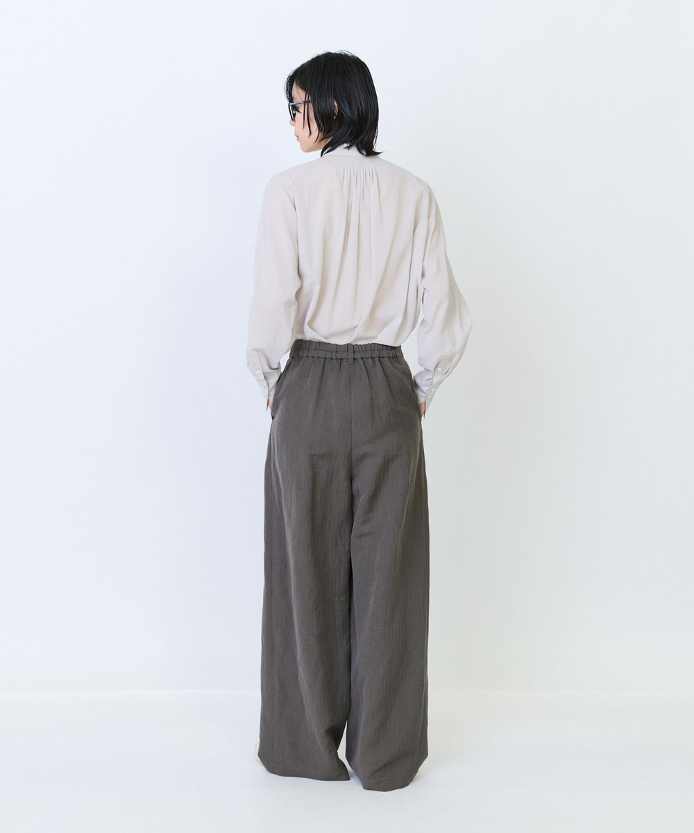 LOISIR ウールリネンヘリンボーンセミワイドパンツ キャメル